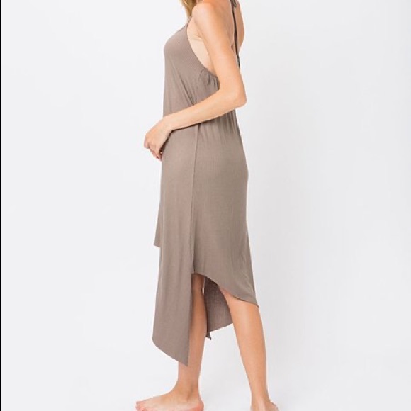 Cozy Casual Asymmetrical Hem Halter Dress in Brown, Sz. S - Picture 5 of 11